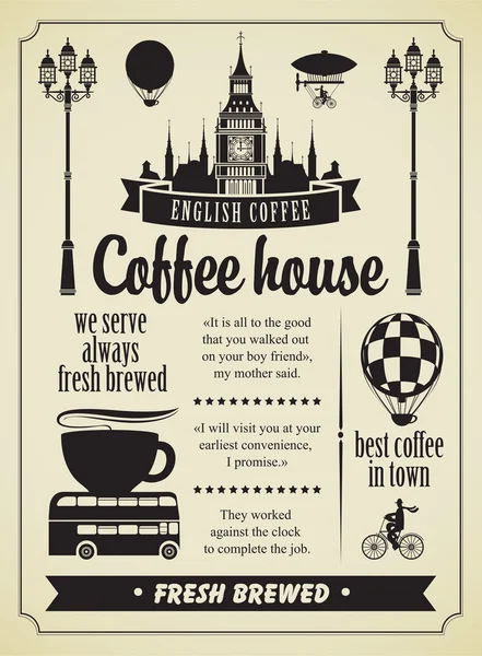 Engelse koffie retro element — Stockvector