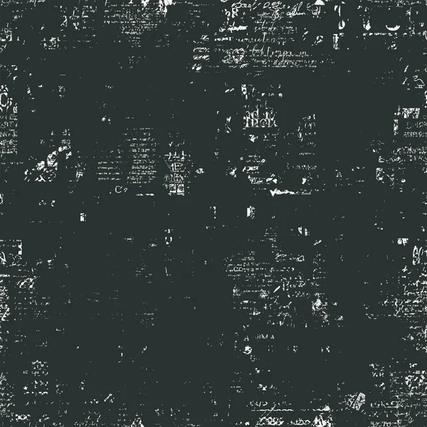 Abstraktní Bezešvý Vzor Bezvýznamnými Fragmenty Tištěného Textu Černém Pozadí Grunge — Stockový vektor