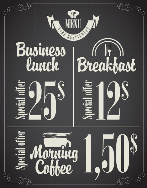 Business lunch menu