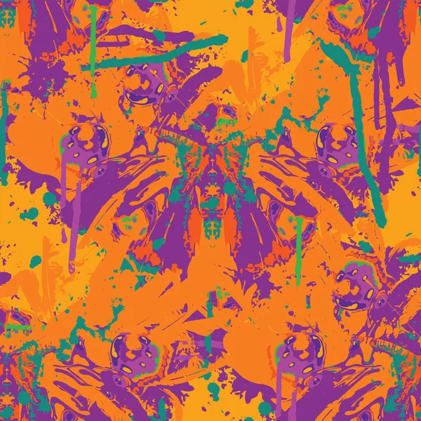 Abstraktes Nahtloses Muster Mit Bunten Farbflecken Und Schmetterlingen Hell Chaotischer — Stockvektor