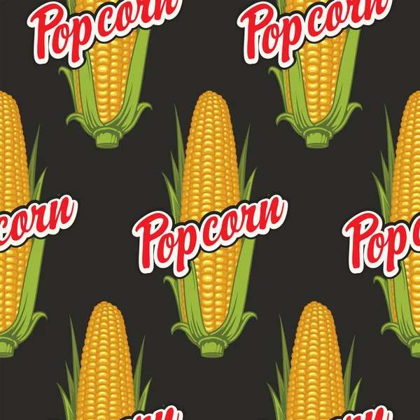 Vektor Zökkenőmentes Minta Érett Kukorica Csikók Feliratok Popcorn Csíkos Fehér — Stock Vector