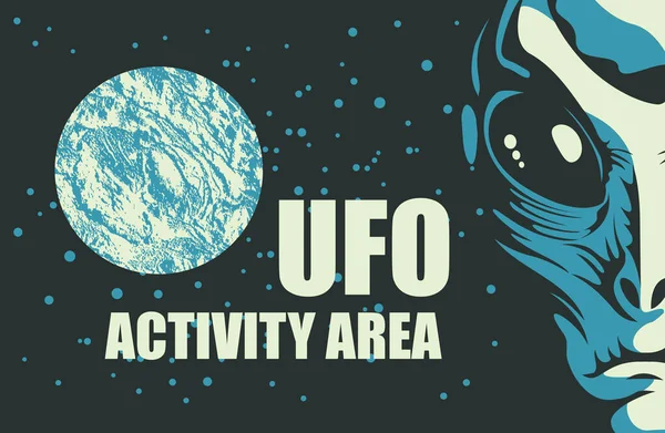 Vector Banner Theme Alien Invasion Words Ufo Activity Area Graphic — Stock Vector