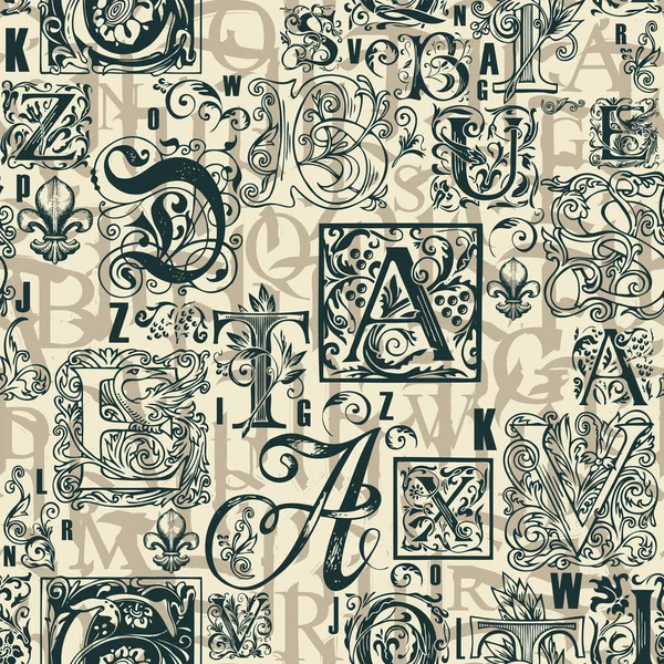 최초로 손으로 편지와 뒷면에 대문자를 반사기가 패턴이다 고전적 배경에 알파벳 — 스톡 벡터
