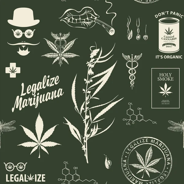 Vektornahtloses Muster Retro Stil Einem Thema Der Legalisierung Von Marihuana — Stockvektor