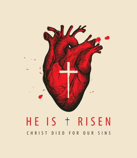 Carte Vœux Pâques Bannière Avec Les Mots Est Ressuscité Christ — Image vectorielle