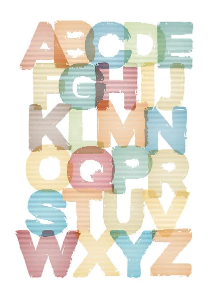 Colored Translucent Letters English Alphabet Striped Texture Stylish Fashionable Font — 图库矢量图片