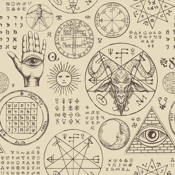 Abstract Seamless Pattern Hand Drawn All Seeing Eye Goat Head — Archivo Imágenes Vectoriales