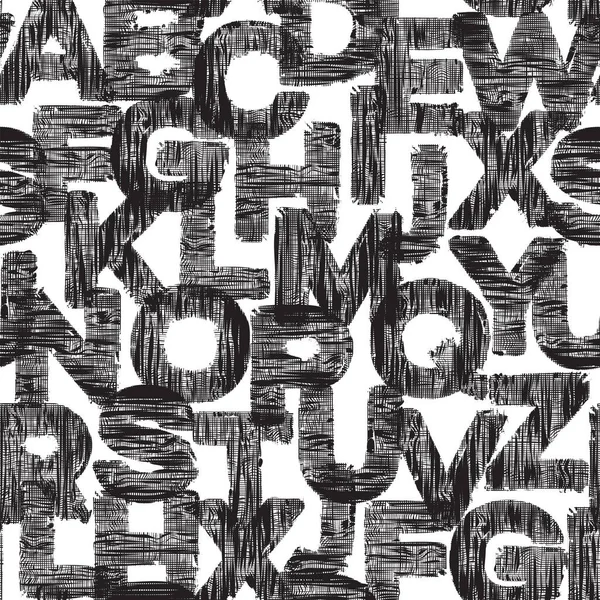 Nahtloses Muster Aus Schwarzen Und Weißen Englischen Buchstaben Mit Textiler — Stockvektor