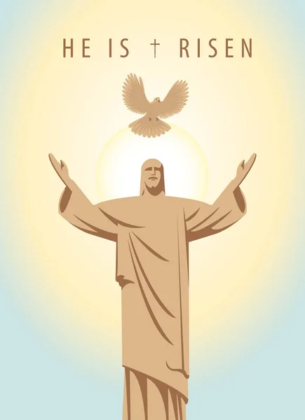 Påsk Fana Eller Gratulationskort Med Den Uppståndne Jesus Kristus Med — Stock vektor