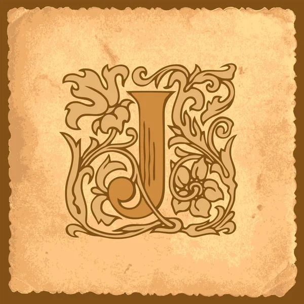 Bella Lettera Maiuscola Con Ornamento Barocco Vecchio Sfondo Carta Stile — Vettoriale Stock