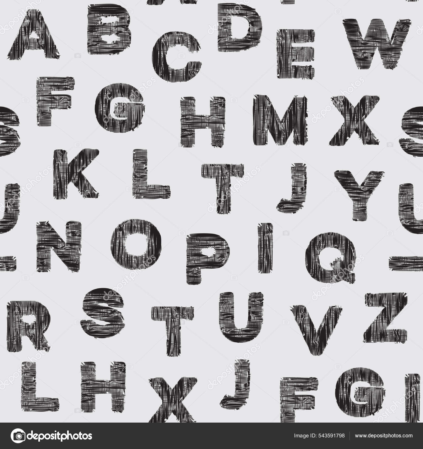 淡淡的背景上有纺织品质感的无缝隙的黑色英文字母图案带有大写字母拉丁字母的单色矢量背景Abc壁纸包装纸或织物用图形化印刷