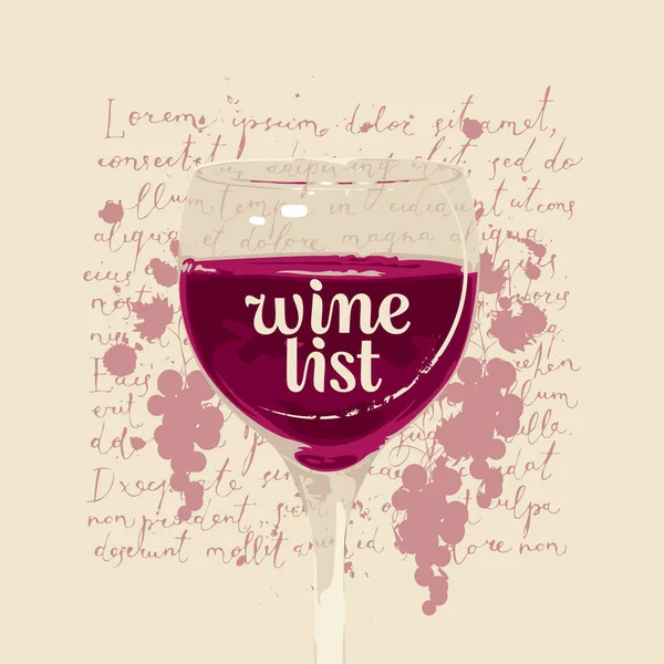 Carta Dei Vini Ristorante Caffetteria Con Bicchiere Vino Rosso Sfondo — Vettoriale Stock