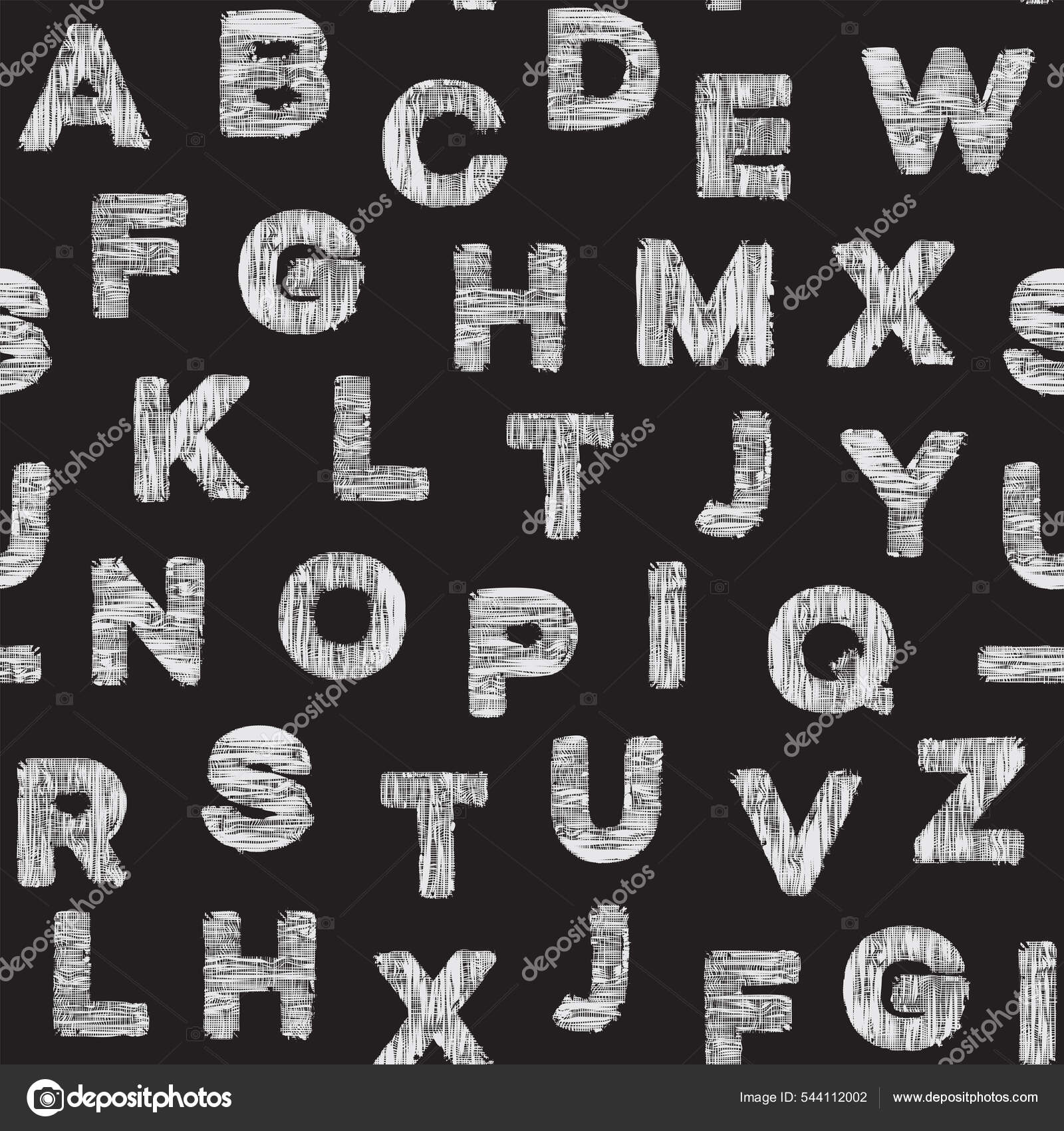 无缝隙的英文大写字母图案背景为黑色质地为纺织品Abc壁纸单色矢量背景与纱线拉丁字母包装纸或织物用图形化印刷