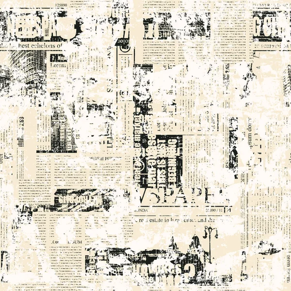 Patrón Sin Costuras Abstracto Con Collage Periódico Rayado Estilo Grunge — Vector de stock