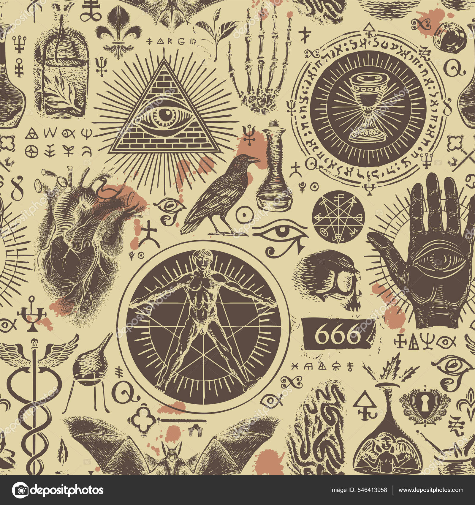 신비술 마술이라는 주제에 노골적으로 손으로 무형의 패턴이다 Vector 배경에 스케치 스톡 벡터 - ©paseven 546413958, image size:1600x1700