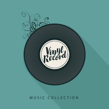 Siyah vinil plaklı vektör müzik afişi ve Vinil plak, yeşil arkaplanda müzik koleksiyonu. Poster, ilan, afiş, davetiye, kapak, kart, davetiye için uygun