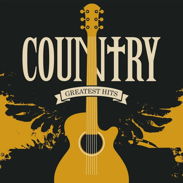 Affiche Musique Country Avec Une Guitare Électrique Jaune Sur Fond — Image vectorielle