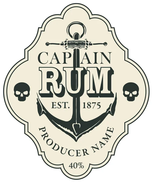 Etiqueta Vetorial Para Capitão Rum Decorada Com Uma Velha Âncora —  Vetores de Stock