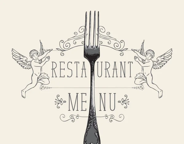 Menu Gastronomique Pour Restaurant Café Décoré Une Belle Fourchette Vintage — Image vectorielle