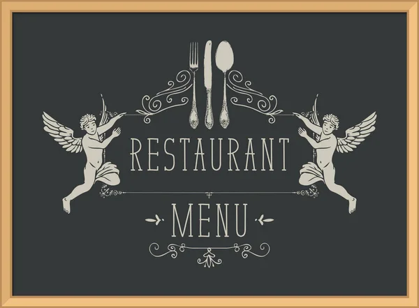 Menu Gastronomique Pour Restaurant Café Décoré Deux Anges Beaux Couverts — Image vectorielle