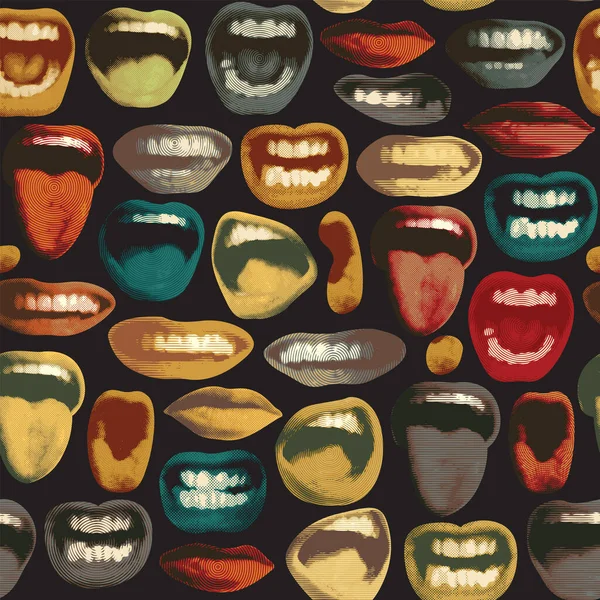 Kolorowy Bezszwowy Wzór Ustami Które Uśmiechają Się Pokazują Język Zęby — Wektor stockowy