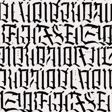 Büyük Gotik harflerin kusursuz deseni. Ortaçağ Latince harfleriyle özgeçmiş tekrarı. İngiliz alfabesindeki harflerin vektör dokusu. Duvar kağıdı, ambalaj kağıdı, kumaş