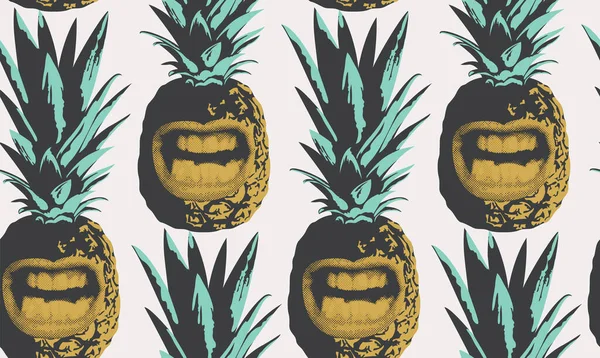 Abstraktní Bezešvý Vzor Skládající Usměvavých Ananasů Dekorativní Vektorové Pozadí Zralým — Stockový vektor