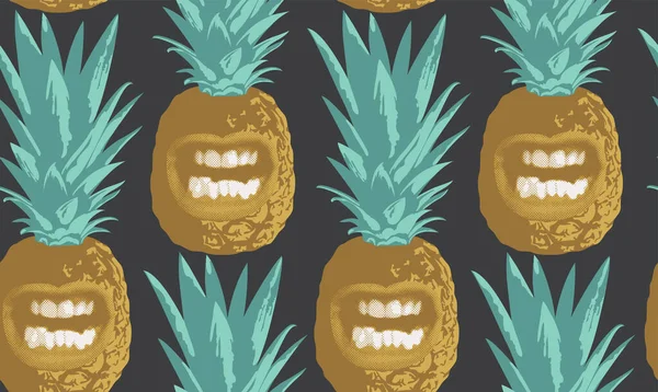 Abstraktní Bezešvý Vzor Skládající Usměvavých Ananasů Dekorativní Vektorové Pozadí Zralým — Stockový vektor