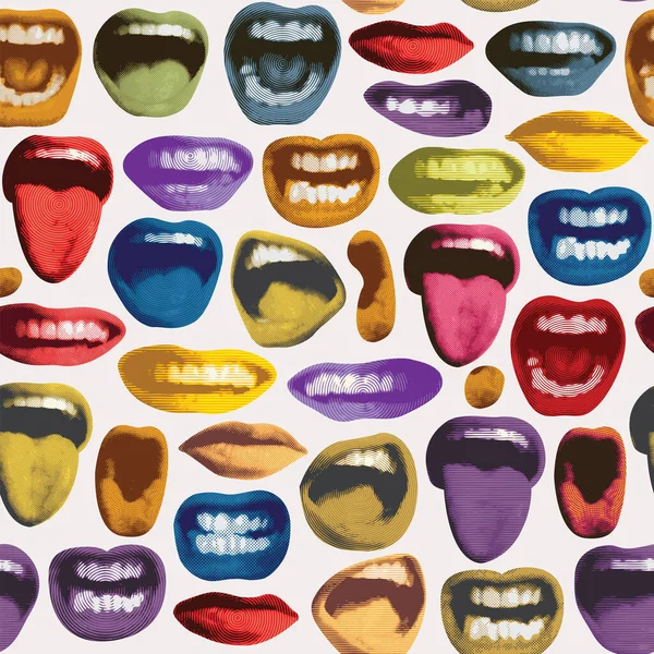 Padrão Sem Costura Com Lábios Coloridos Que Sorriem Mostram Língua —  Vetores de Stock