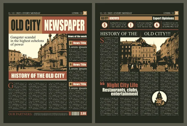 Diseño Vectorial Periódico Ciudad Con Titulares Ilustraciones Imitación Texto Artículos — Archivo Imágenes Vectoriales