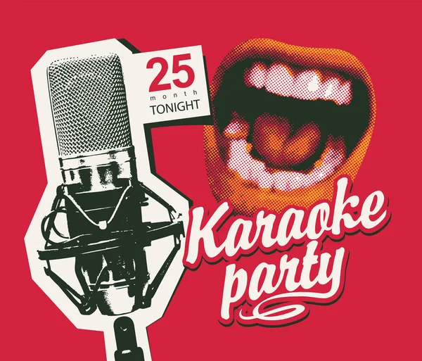 Manifesto Musicale Vettoriale Striscione Una Festa Karaoke Con Una Bocca — Vettoriale Stock