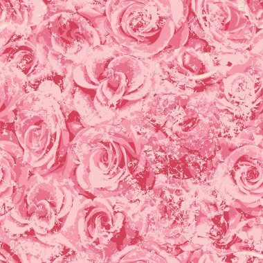 Gül desenli kusursuz vektör deseni. Arka plan tekrarlanıyor. Doğa temasının vektör dokusu grunge tarzında. Duvar kağıdı, ambalaj kağıdı, kumaş