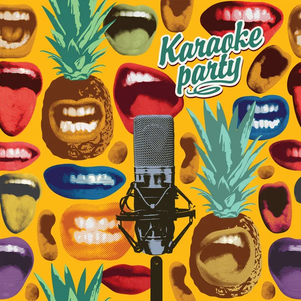 Ilustração Vetor Brilhante Para Festa Karaoke Com Bocas Canto Coloridas — Vetor de Stock