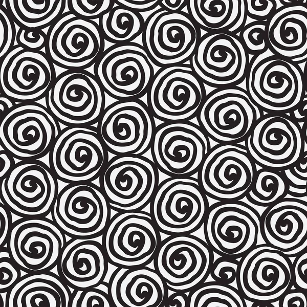 Abstracte Naadloze Patroon Met Spiraal Zwarte Doodles Een Witte Achtergrond — Stockvector