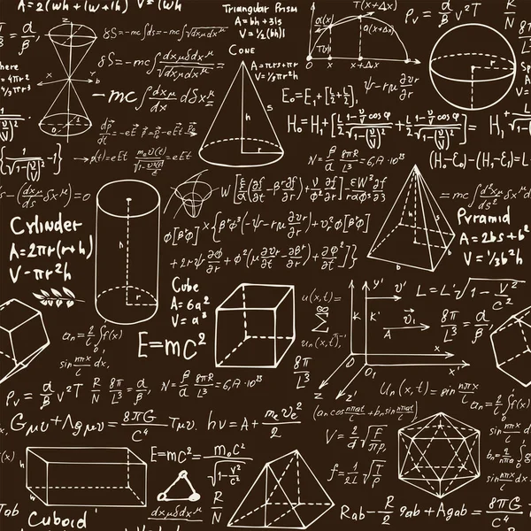 Абстрактный Бесшовный Шаблон Рукописным Текстом Математических Формул Уравнений Геометрических Фигур — стоковый вектор