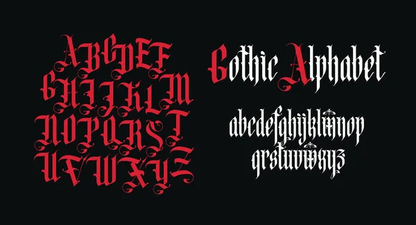 Gothic Font Full Set Letters English Alphabet Vintage Style Medieval — Stockový vektor
