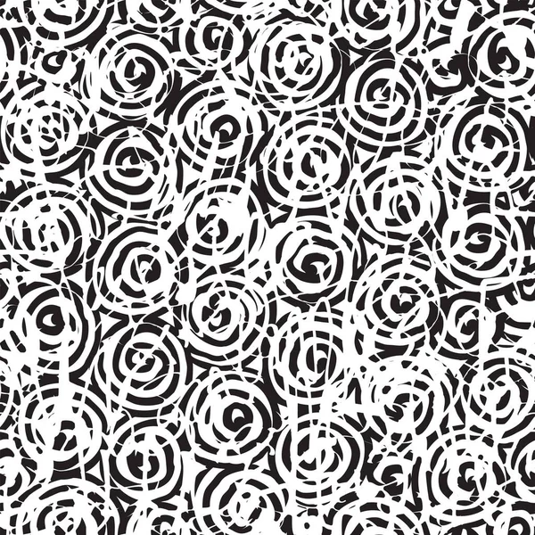 Abstract Seamless Pattern Tangled Spiral Doodles Black White Vector Background — Stockvector