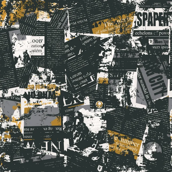 Okunamaz gazete metni, başlığı, illüstrasyonları ve kaotik noktaları olan soyut, pürüzsüz bir kalıp. Duvar kağıdı, ambalaj kağıdı ya da kumaş için uygun. Grunge biçiminde tek renkli vektör arkaplanı
