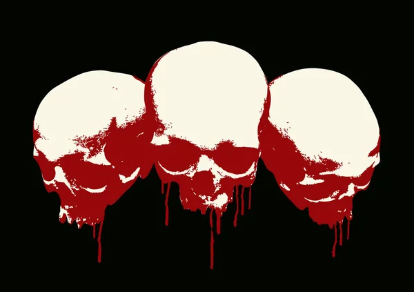 Drie Menselijke Schedels Met Rode Bloedvlekken Spatten Grafische Print Voor — Stockvector