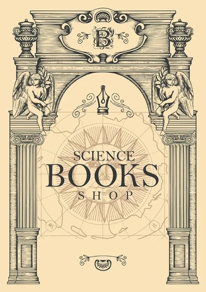 Science Books Shop Place Text Hand Drawn Artistic Framing Vintage — ストックベクタ