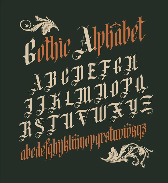 ゴシックフォント ヴィンテージスタイルで英語のアルファベットの大文字の完全なセット 中世ラテン文字 ベクトル書道とレタリング 入れ墨 ラベル 見出し ポスターなどに適しています — ストックベクタ