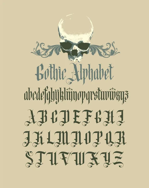Gothic Font Full Set Capital Letters English Alphabet Vintage Style — стоковый вектор