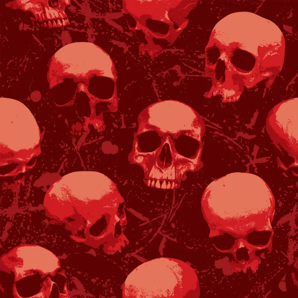 Seamless Pattern Sinister Red Skulls Looking Out Dark Vector Background — Stock vektor