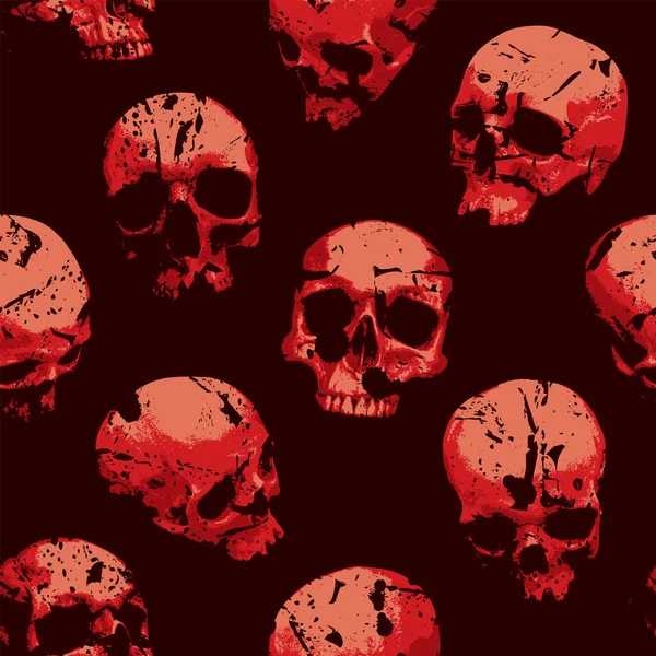 Seamless Pattern Sinister Red Skulls Looking Out Dark Vector Background — Archivo Imágenes Vectoriales
