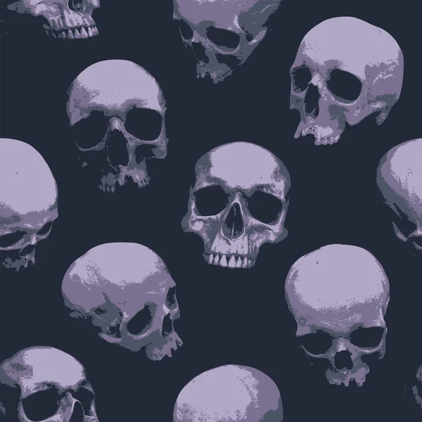 Seamless Pattern Sinister Skulls Looking Out Dark Monochrome Vector Background — Stok Vektör