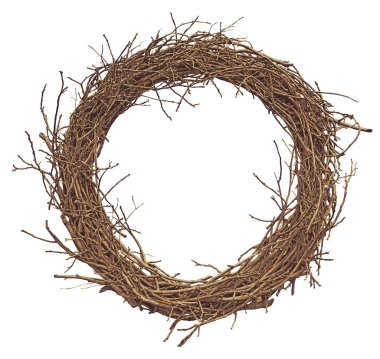 Vector wreath of tree branches in retro style. Vector decorative illustration. Round frame made of wooden vines