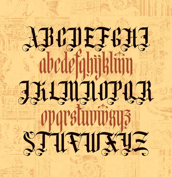 Gothic Font Full Set Capital Letters Small English Alphabet Vintage — ストックベクタ