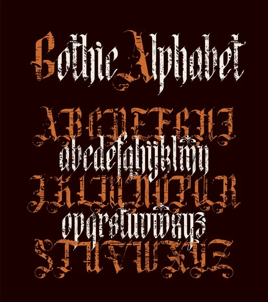 Gothic Font Full Set Capital Letters Small English Alphabet Vintage — Stock Vector