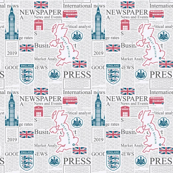 Vector Seamless Pattern London Newspaper Decorative Page Newspaper Magazine Headings Stock Illustration