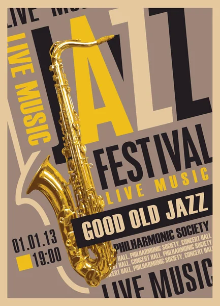 Cartel Vectorial Para Festival Música Jazz Concierto Música Vivo Con — Archivo Imágenes Vectoriales